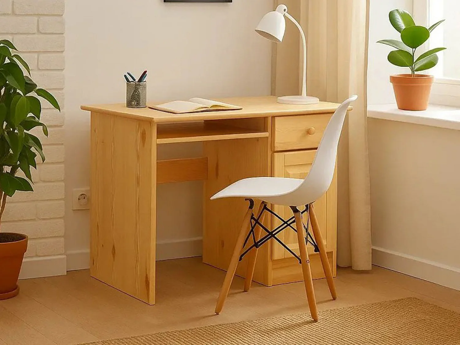 Biurko 110 cm drewniane małe Classic, sosnowe