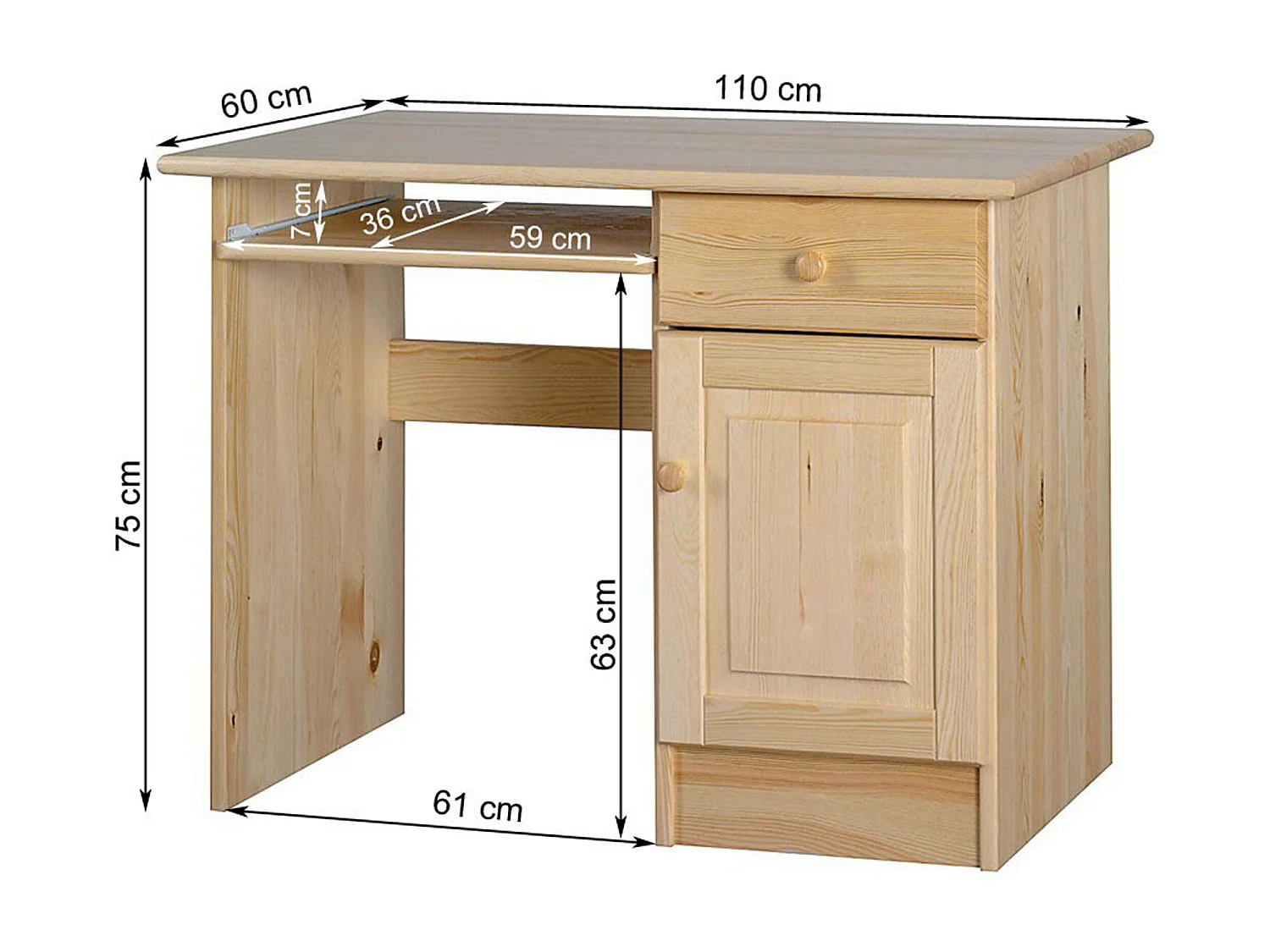 Biurko 110 cm drewniane małe Classic, sosnowe