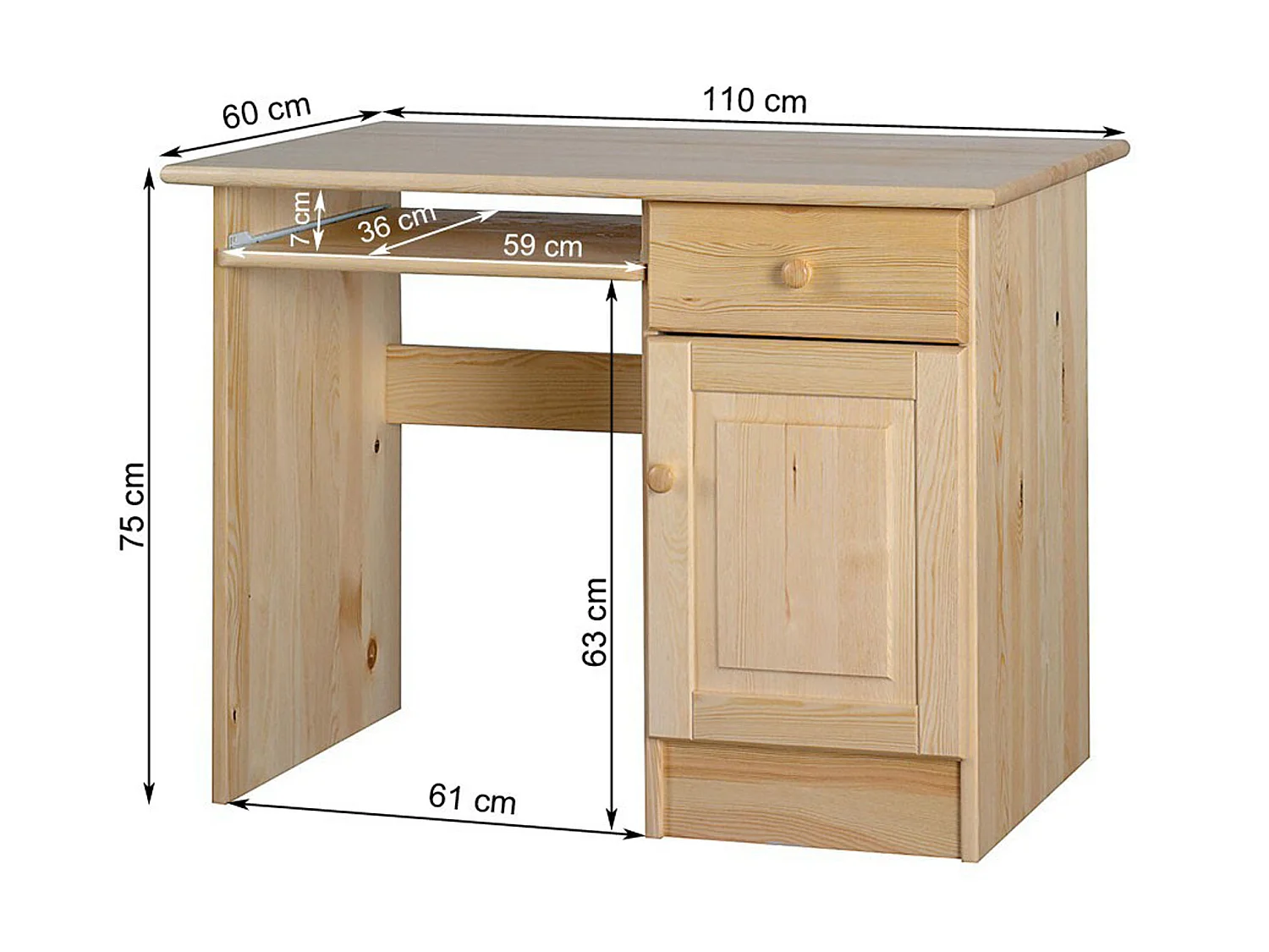Biurko 110 cm drewniane małe Classic, sosnowe