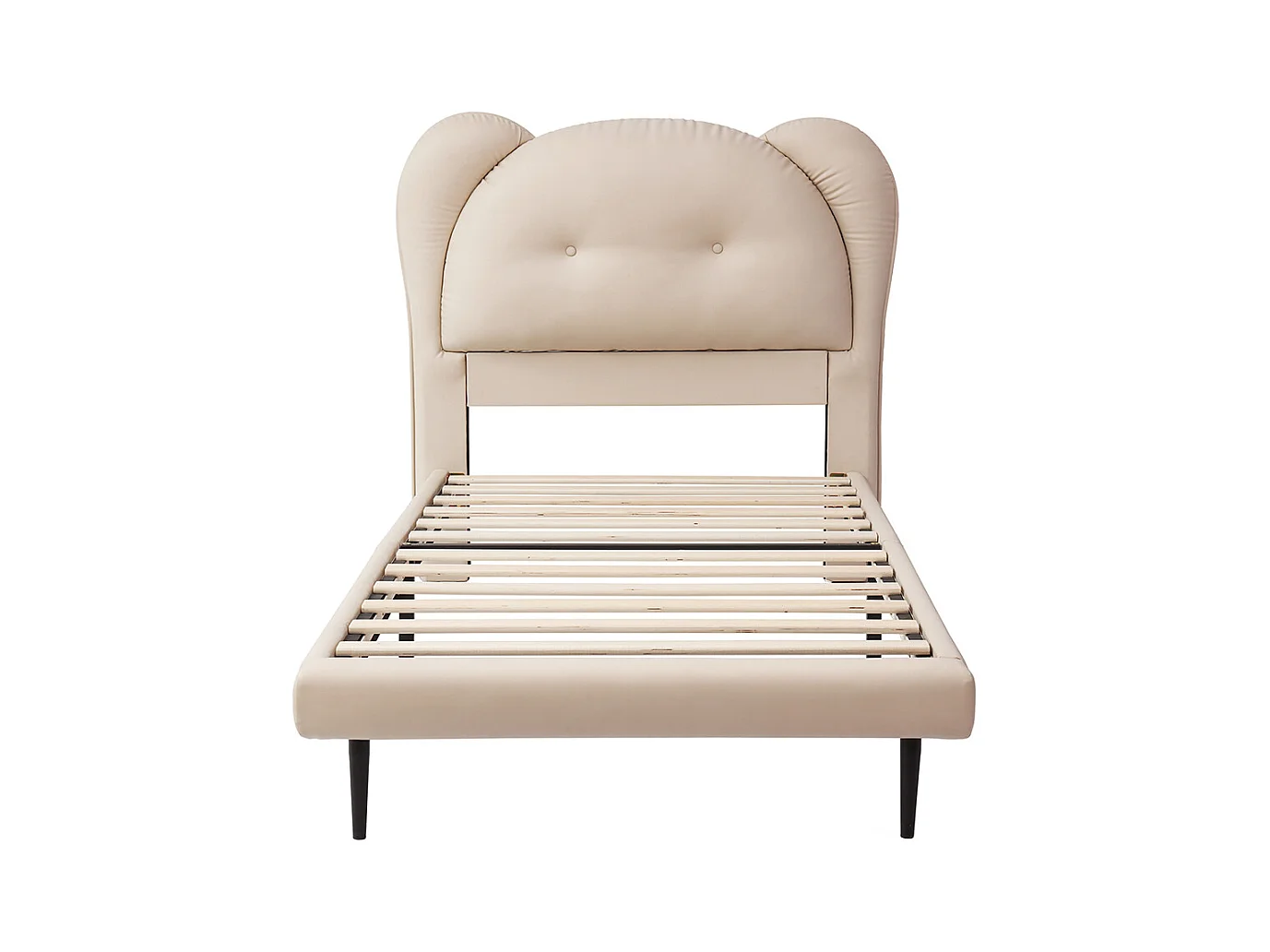 Eenpersoonsbed voor kinderen 90 x 200 cm, hoofdeinde in de vorm van een schattig dier, PU, beige