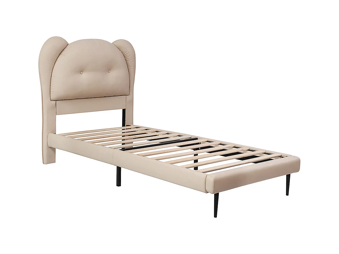 Eenpersoonsbed voor kinderen 90 x 200 cm, hoofdeinde in de vorm van een schattig dier, PU, beige