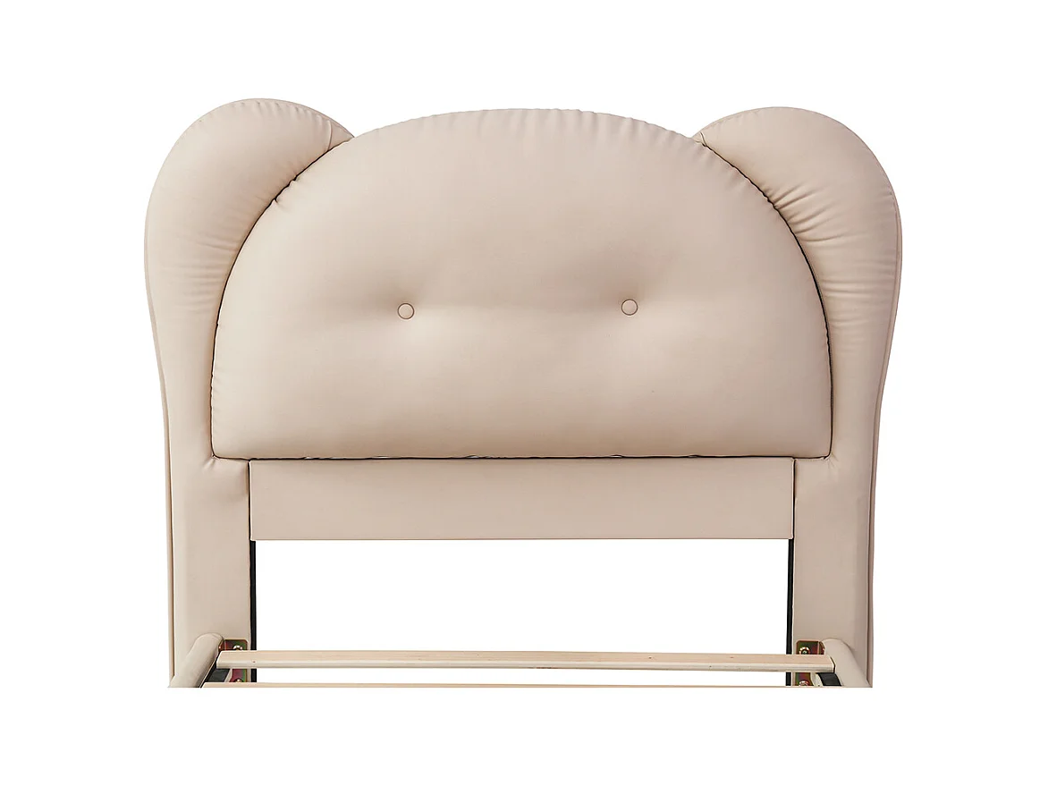 Eenpersoonsbed voor kinderen 90 x 200 cm, hoofdeinde in de vorm van een schattig dier, PU, beige