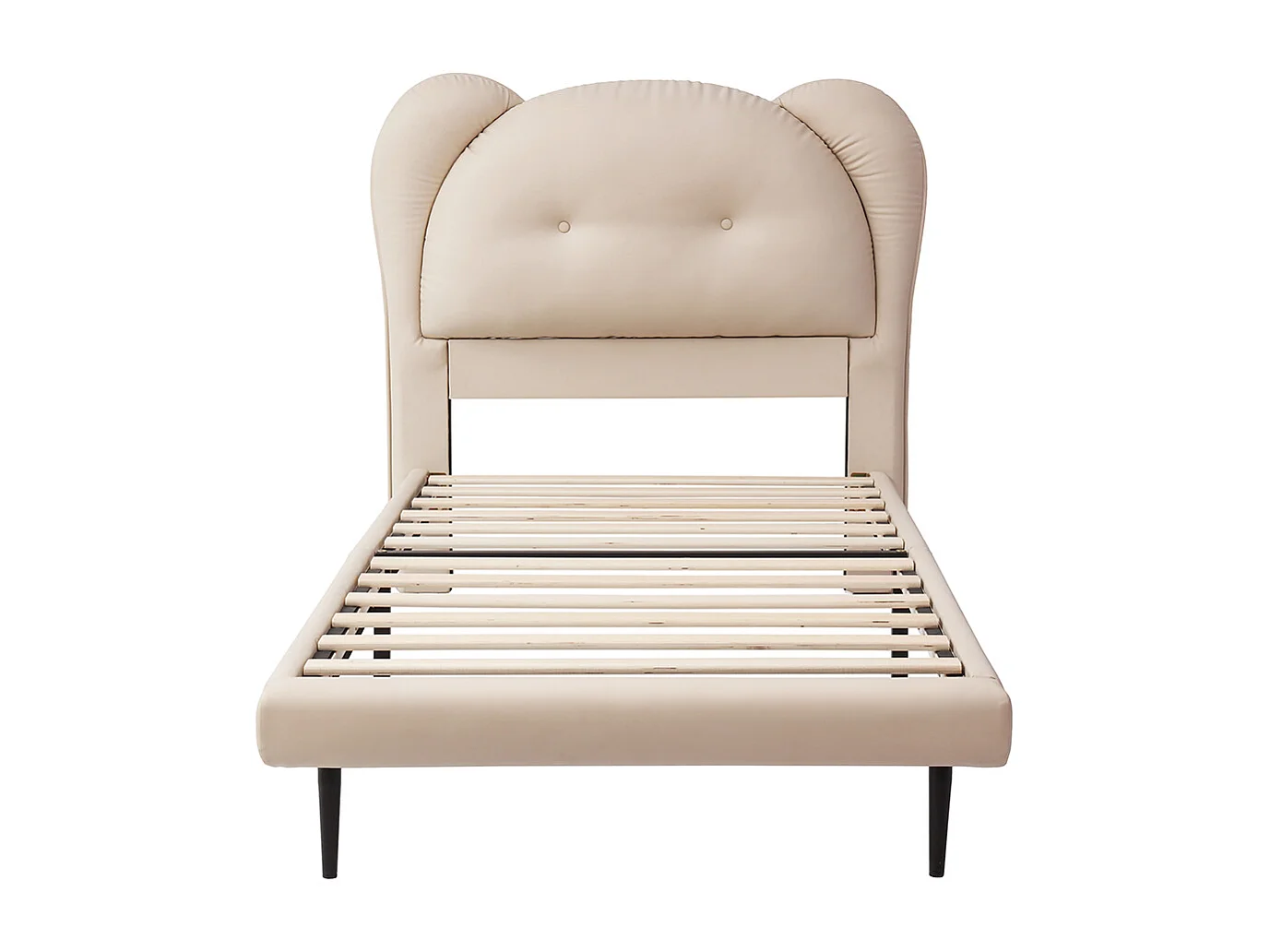 Lit simple pour enfant 90 x 200 cm, tête de lit en forme d'animal mignon, PU, beige