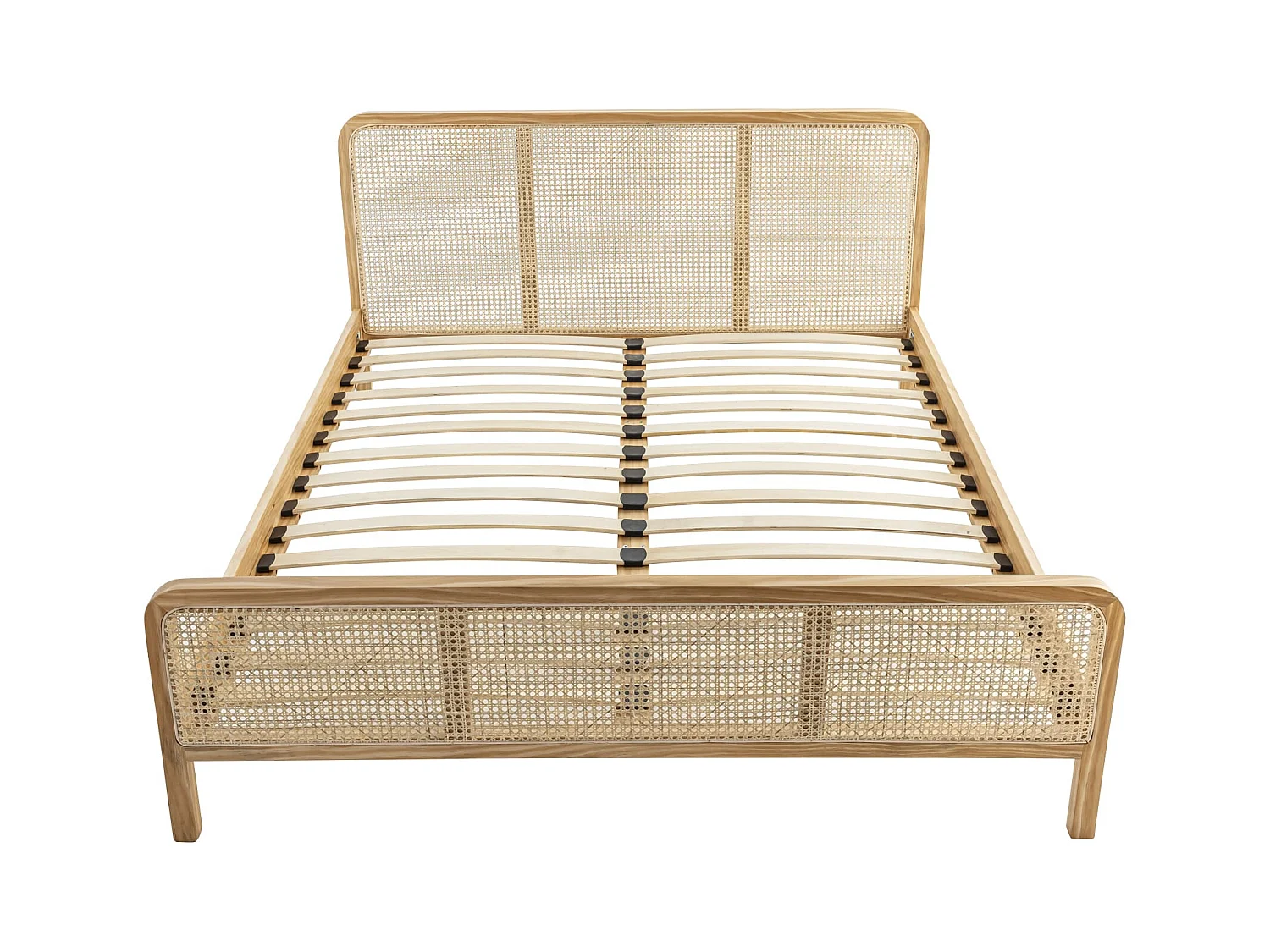 Chambre complète lit cannage avec commode et 2 chevets bois naturel 140x190 ANNA - ANNA