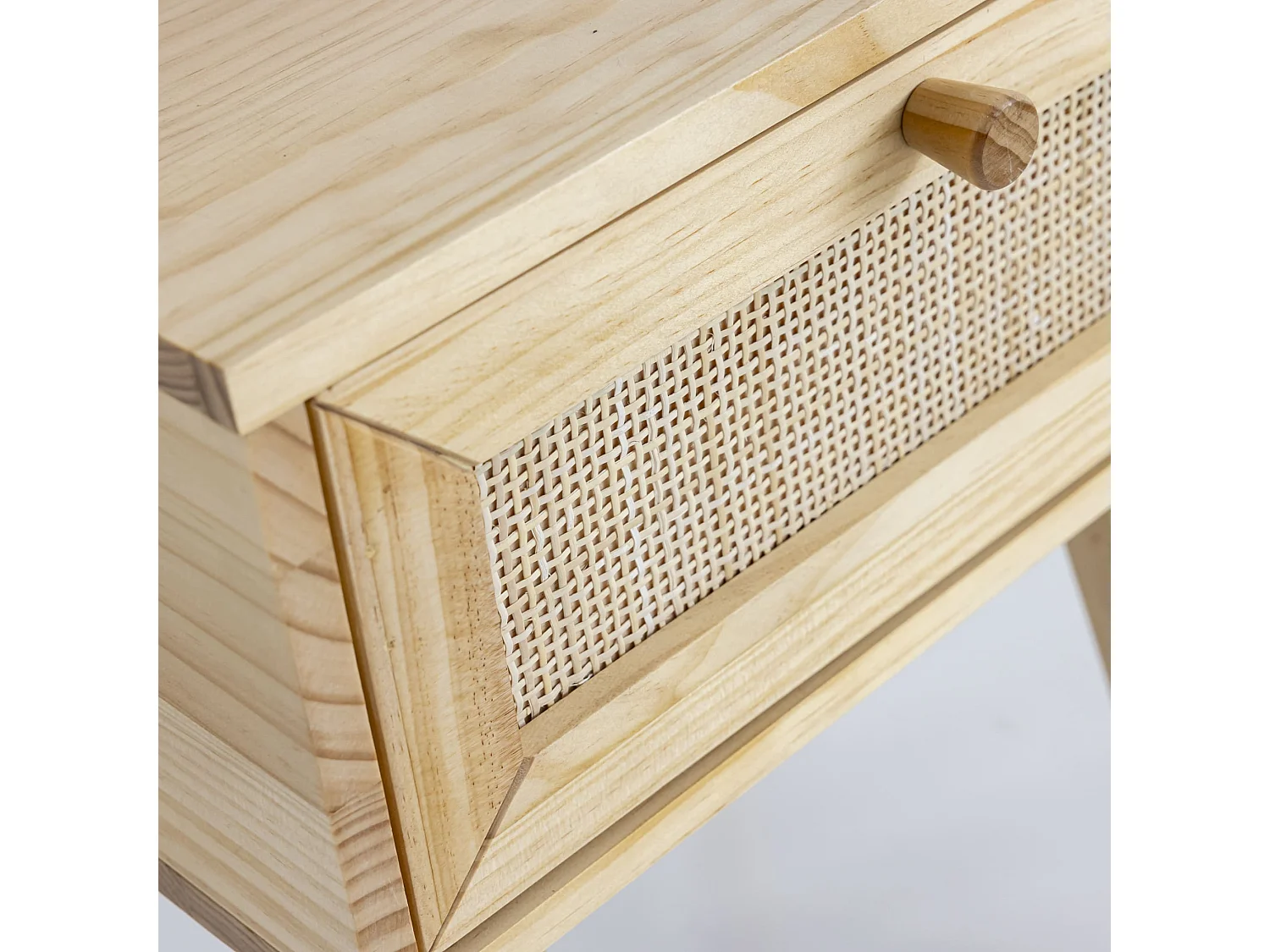 Chambre complète lit cannage avec commode et 2 chevets bois naturel 140x190 ANNA - ANNA