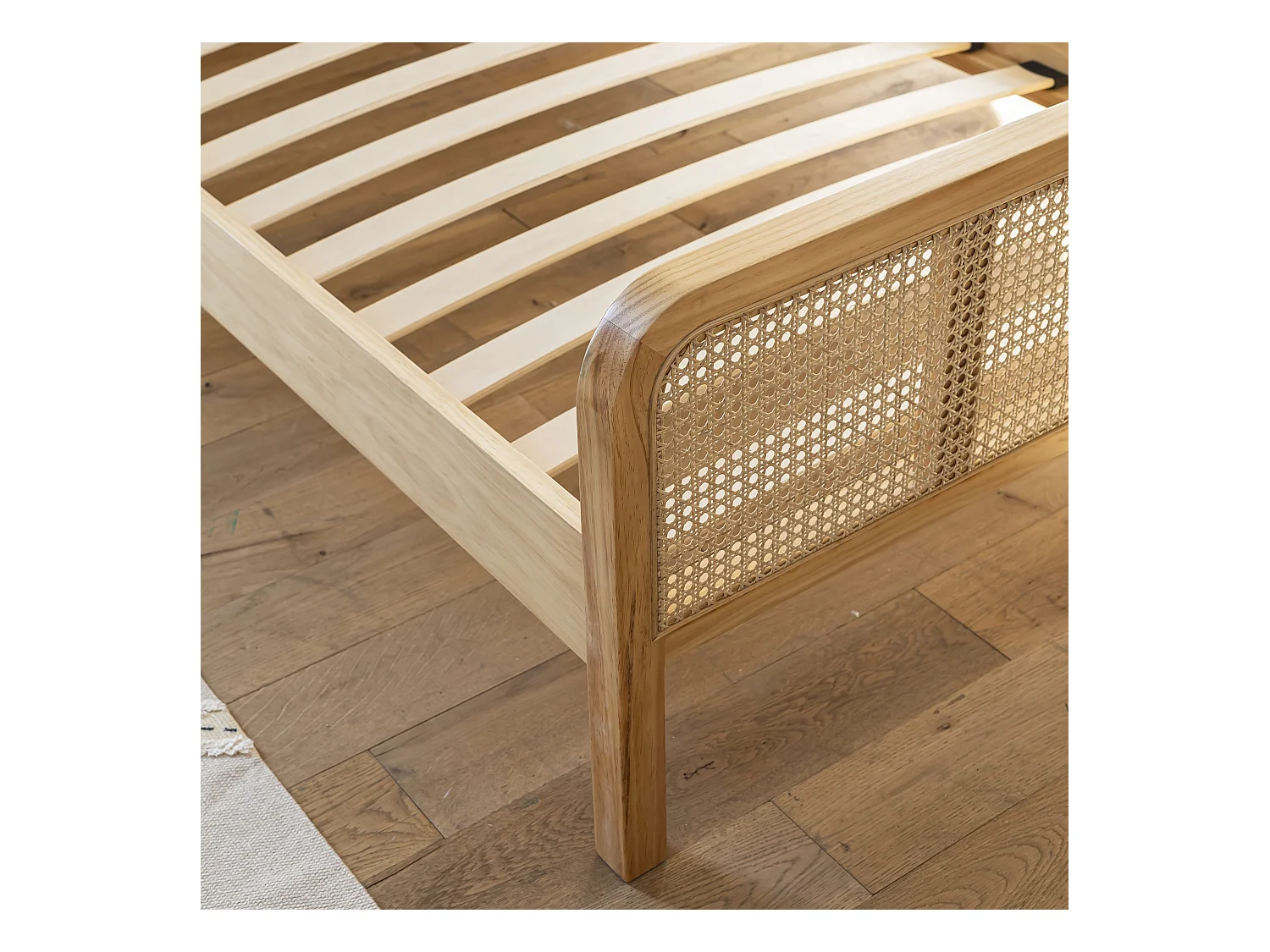 Chambre lit cannage enfant et chevet bois naturel ANNA 90x200 - ANNA