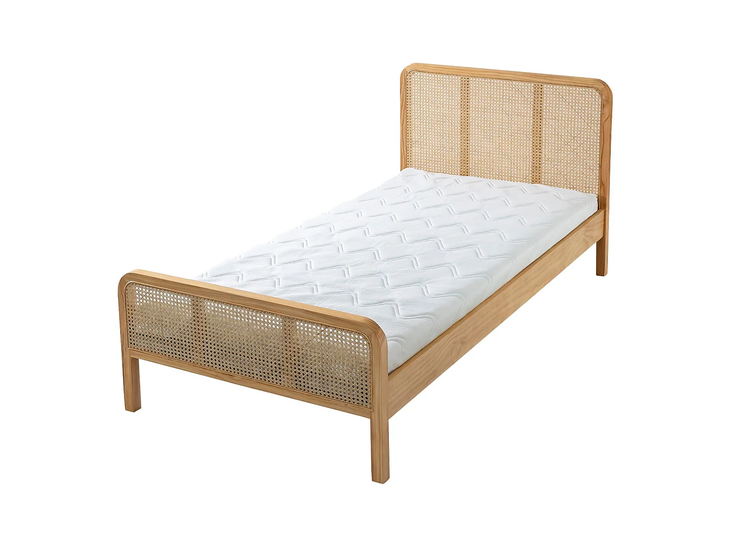 Chambre lit cannage enfant et chevet bois naturel ANNA 90x200 - ANNA