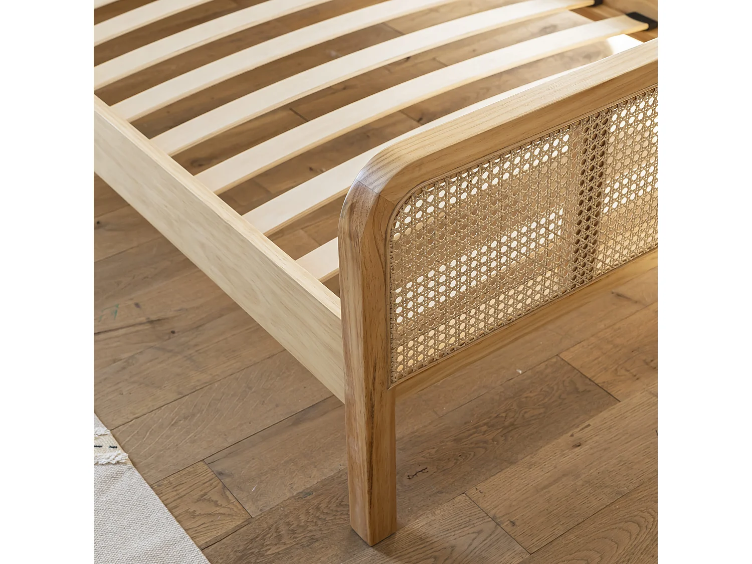 Chambre lit cannage enfant et chevet bois naturel ANNA 90x200 - ANNA