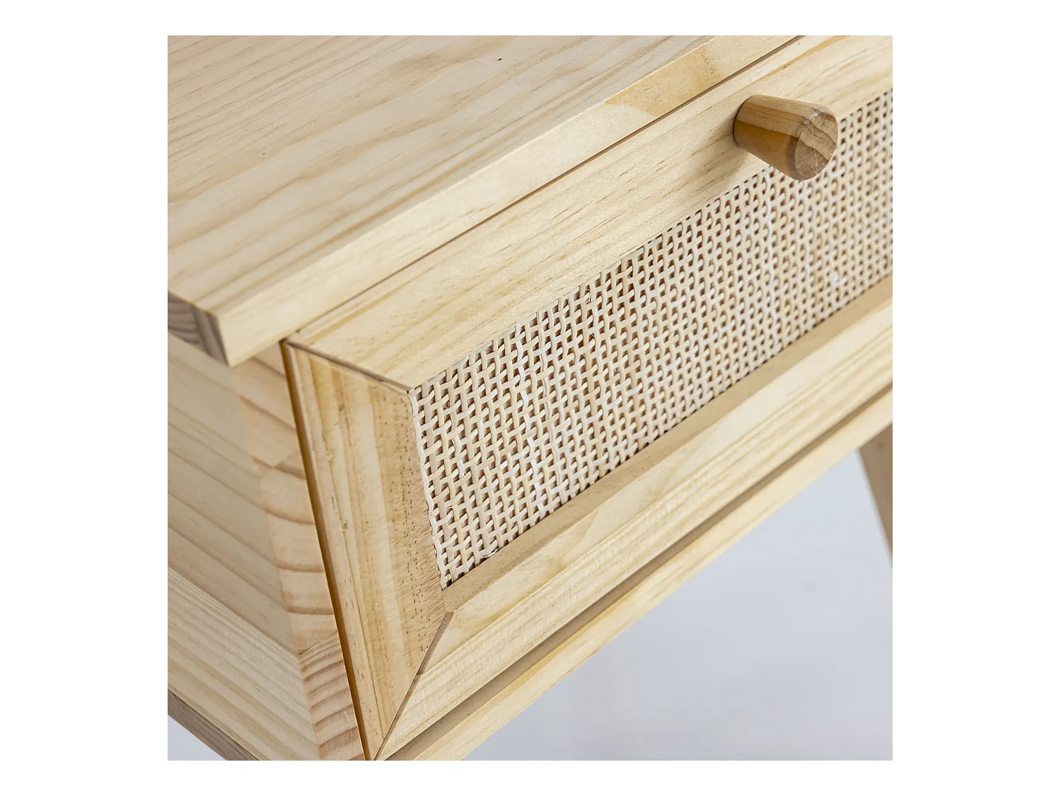 Chambre complète lit cannage avec commode et 2 chevets bois naturel 160x200 ANNA - ANNA