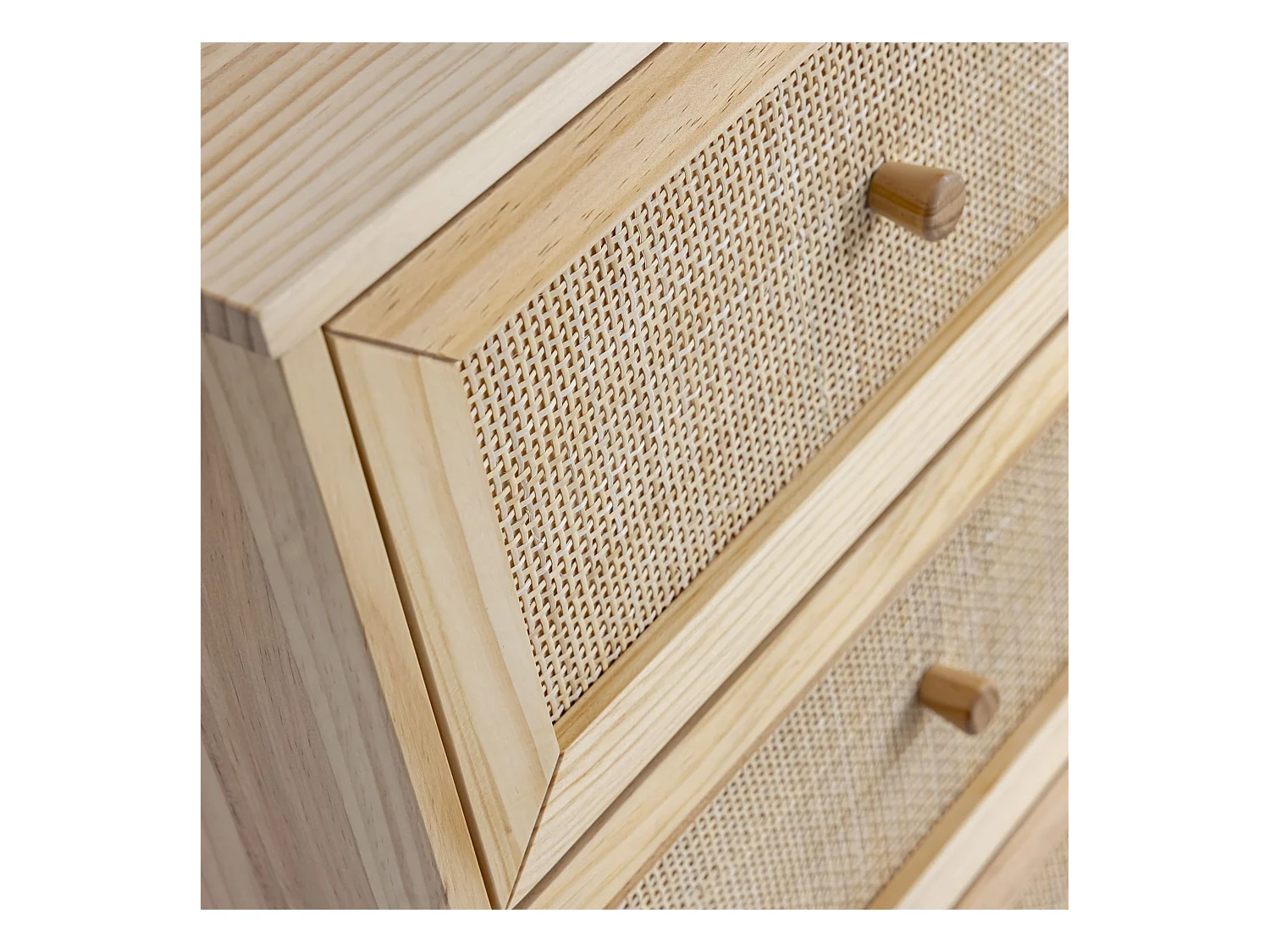 Chambre lit cannage avec commode bois naturel ANNA 140x190 - ANNA