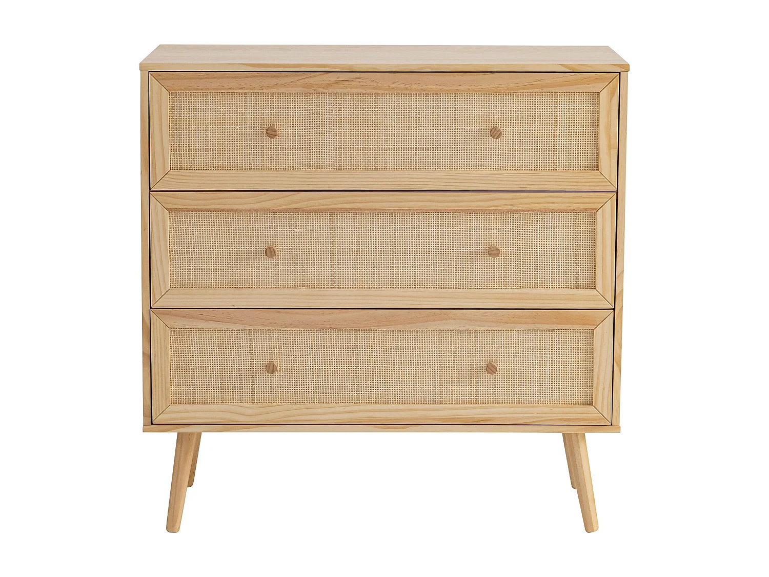 Chambre lit cannage avec commode bois naturel ANNA 140x190 - ANNA