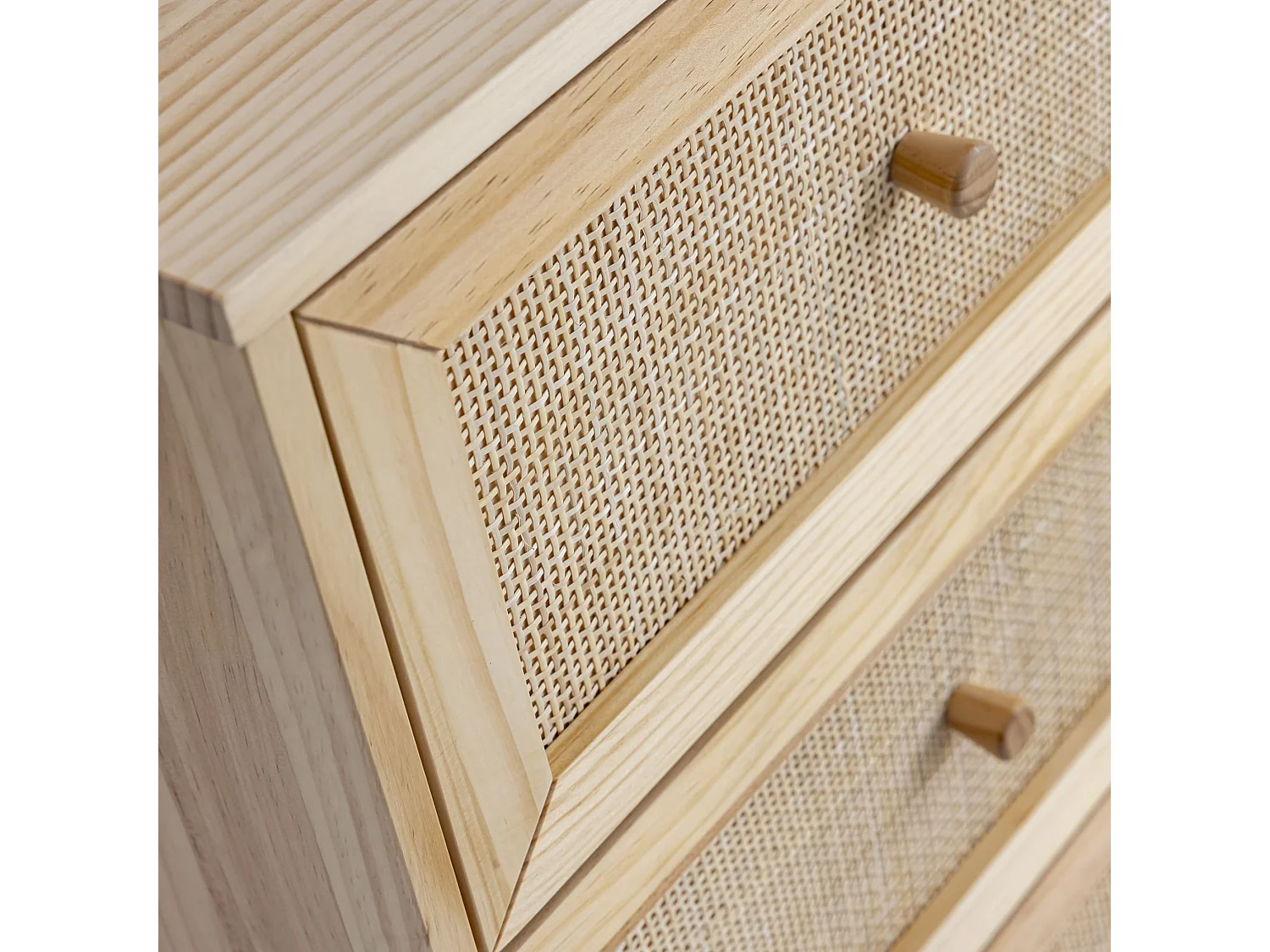 Chambre lit cannage avec commode bois naturel ANNA 140x190 - ANNA