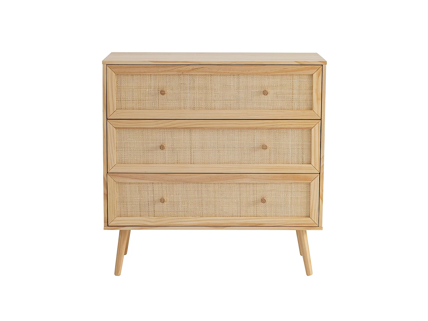 Chambre complète lit cannage enfant avec commode et chevet bois naturel ANNA 90x200 - ANNA