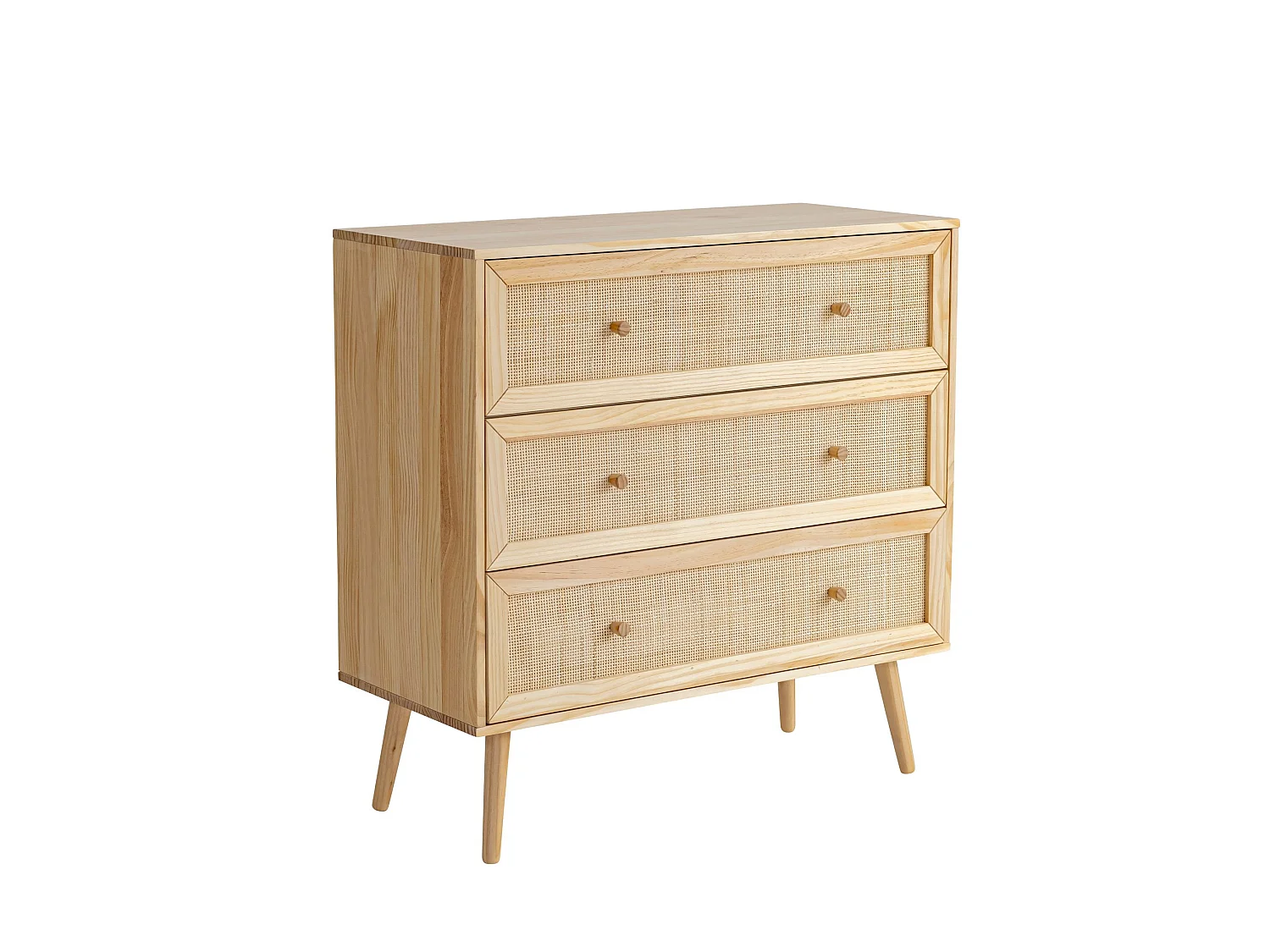 Chambre complète lit cannage enfant avec commode et chevet bois naturel ANNA 90x200 - ANNA