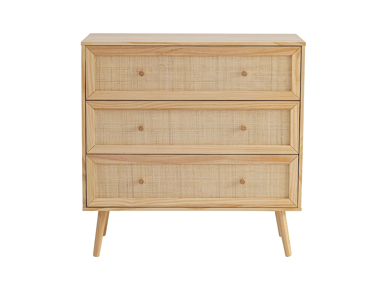 Chambre lit cannage enfant avec commode bois naturel ANNA 90x200 - ANNA