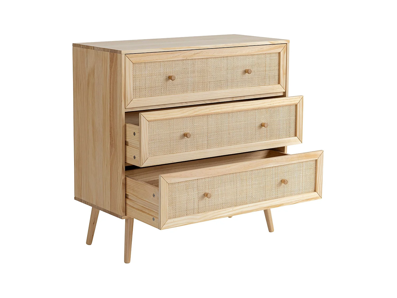 Chambre lit cannage enfant avec commode bois naturel ANNA 90x200 - ANNA
