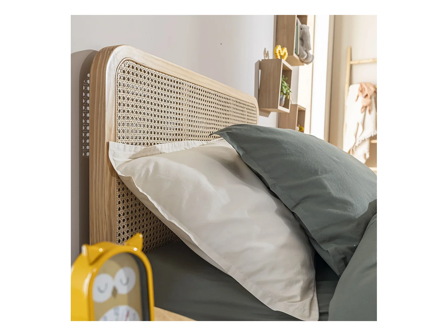 Chambre lit cannage enfant avec commode bois naturel ANNA 90x200 - ANNA