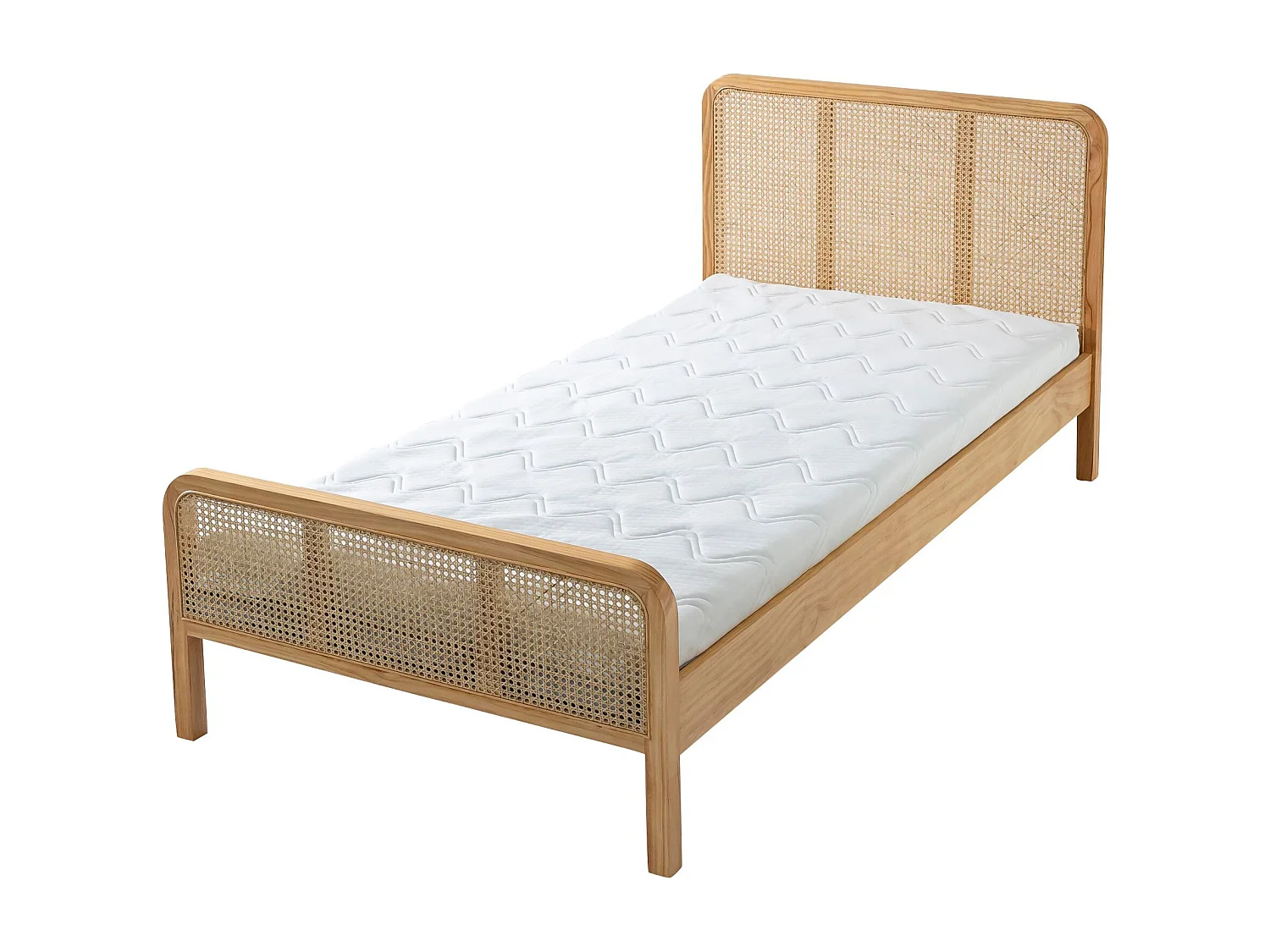 Chambre lit cannage enfant avec commode bois naturel ANNA 90x200 - ANNA