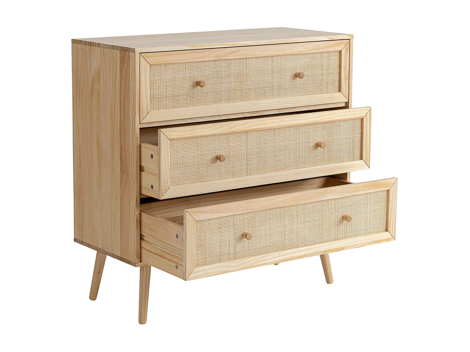 Chambre lit cannage enfant avec commode bois naturel ANNA 90x200 - ANNA