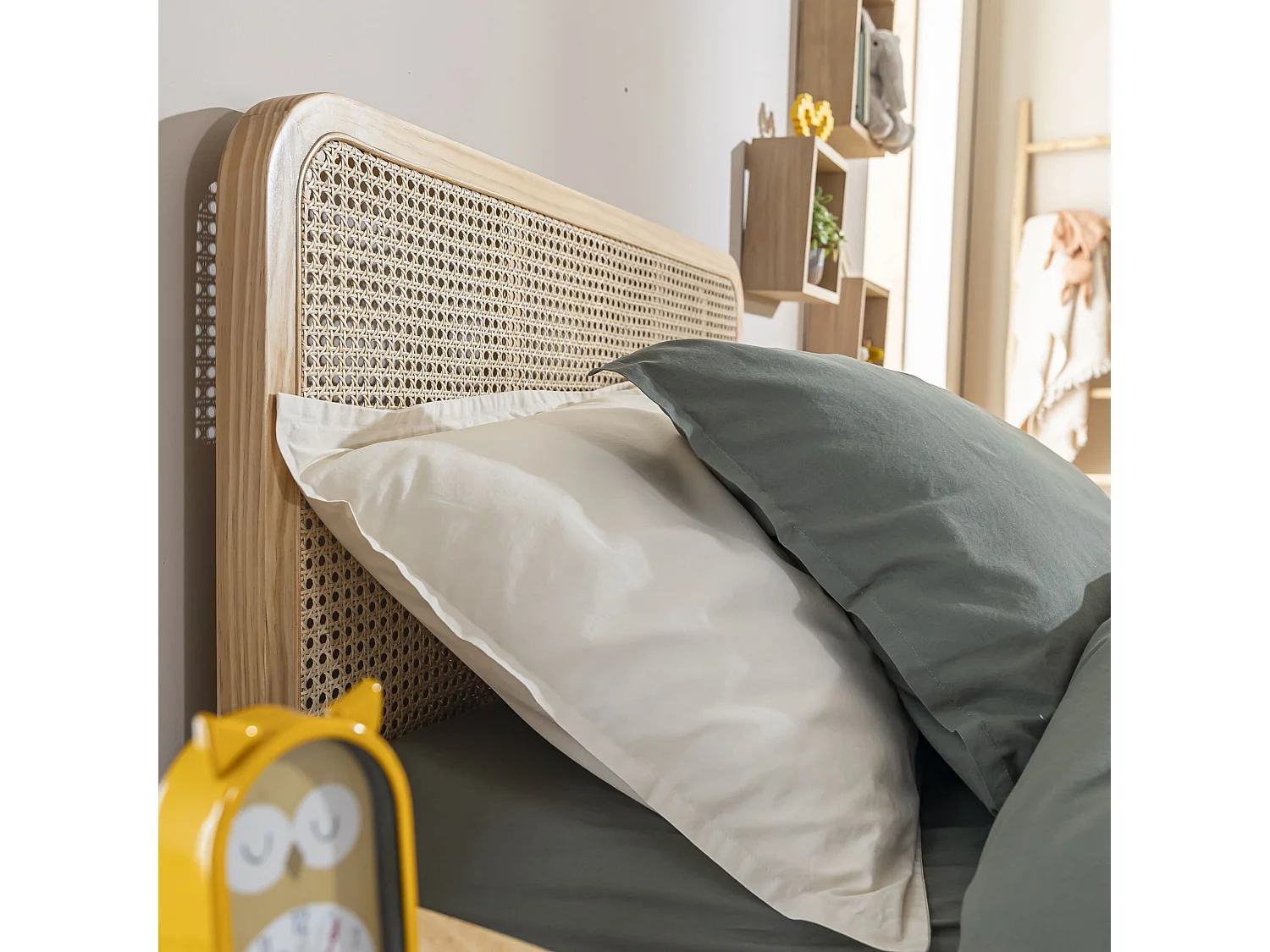 Chambre lit cannage enfant avec commode bois naturel ANNA 90x200 - ANNA