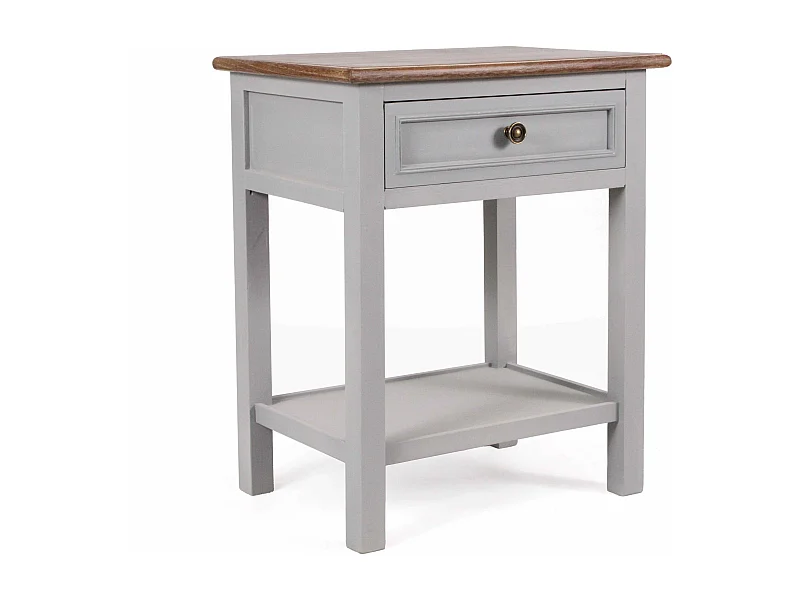 Comodino in legno di pino ed MDF “Vicenzo” con cassetto e ripiano