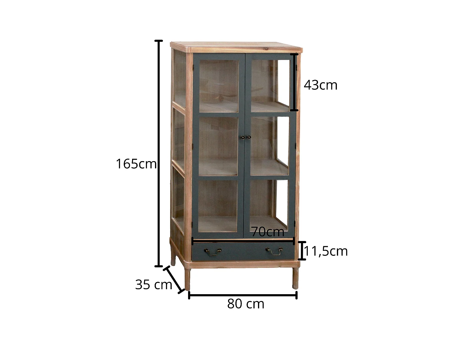 Vetrinetta “Elisabetta” in legno di Pino e MDF colore miele e grigio