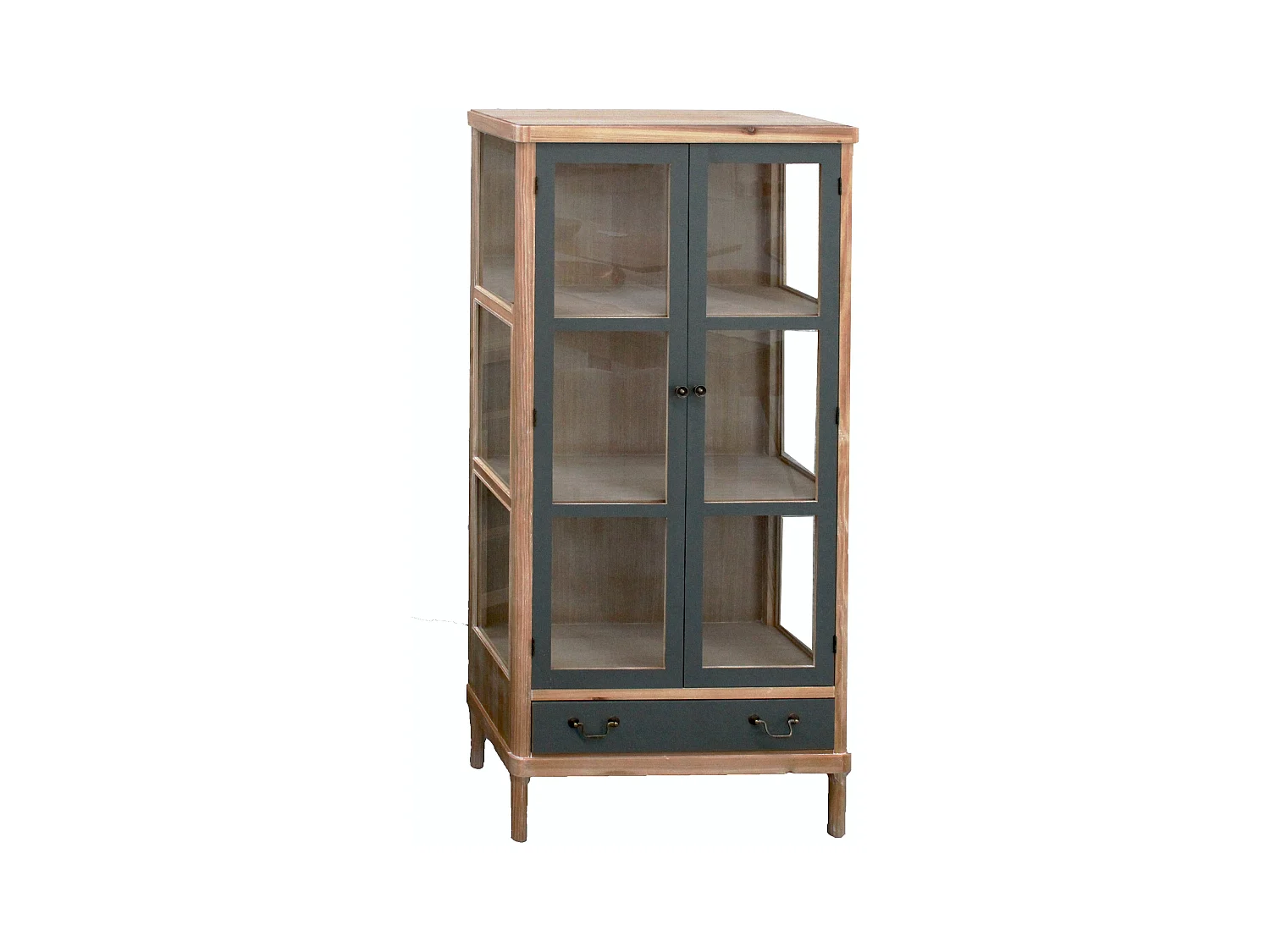 Vetrinetta “Elisabetta” in legno di Pino e MDF colore miele e grigio