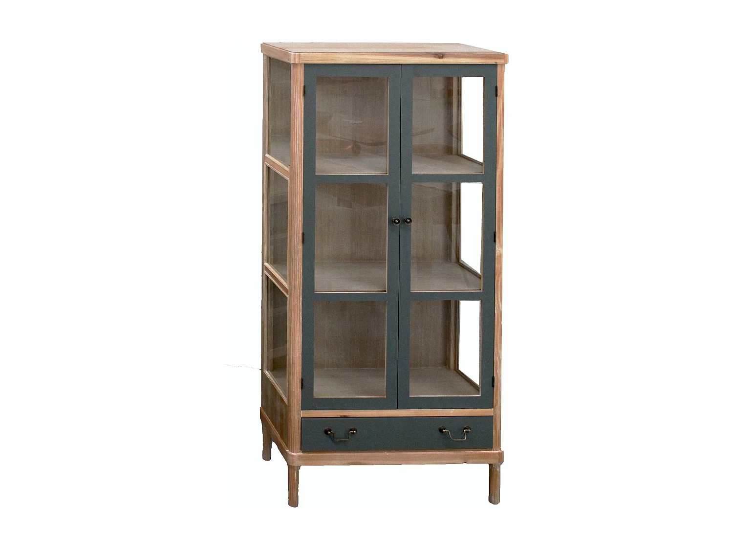 Vetrinetta “Elisabetta” in legno di Pino e MDF colore miele e grigio