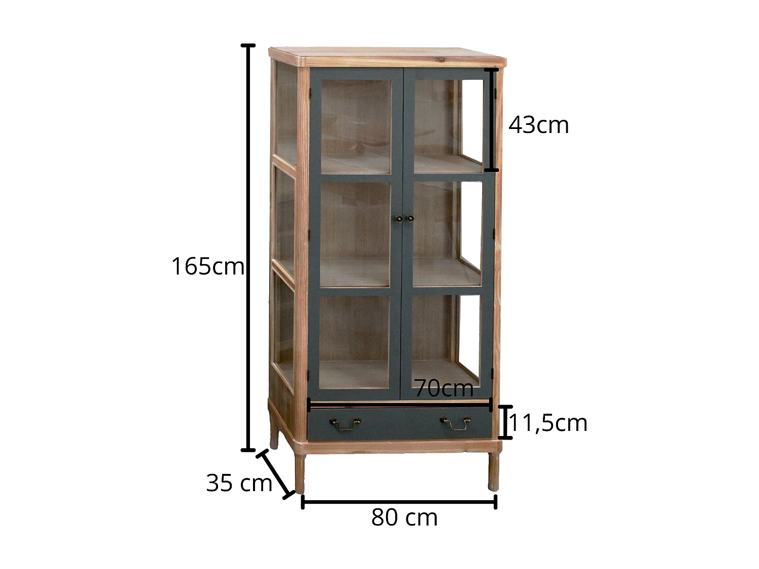 Vetrinetta “Elisabetta” in legno di Pino e MDF colore miele e grigio