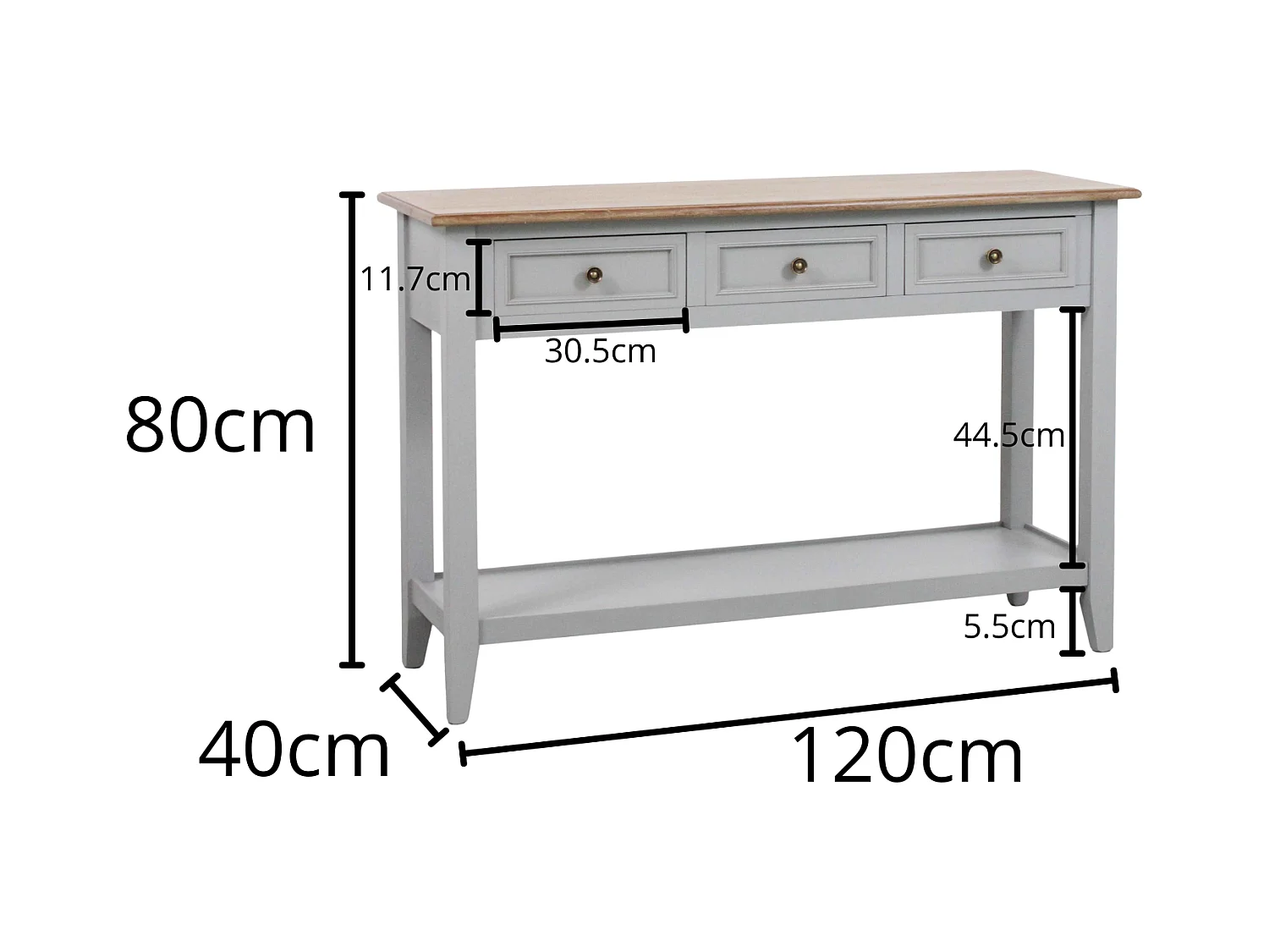 Consolle con 3 cassetti colore grigio in legno di pino “Vicenzo”