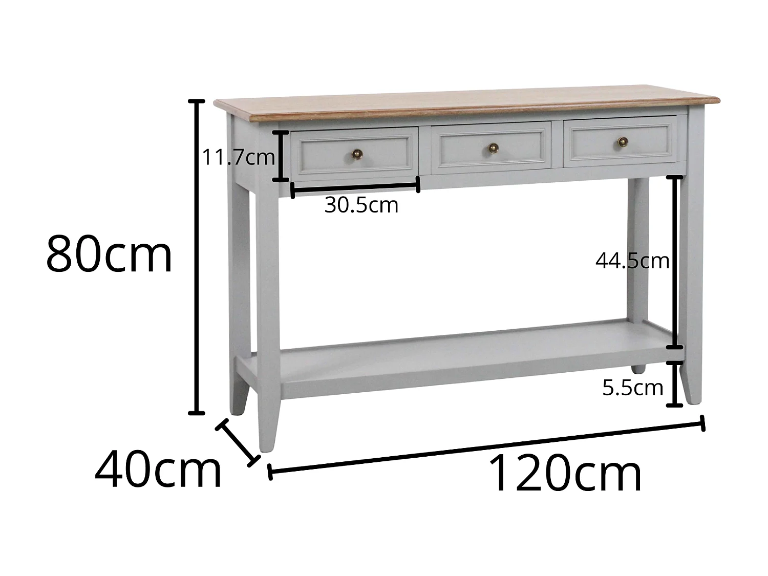 Consolle con 3 cassetti colore grigio in legno di pino “Vicenzo”