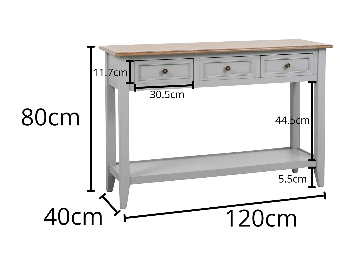 Consolle con 3 cassetti colore grigio in legno di pino “Vicenzo”