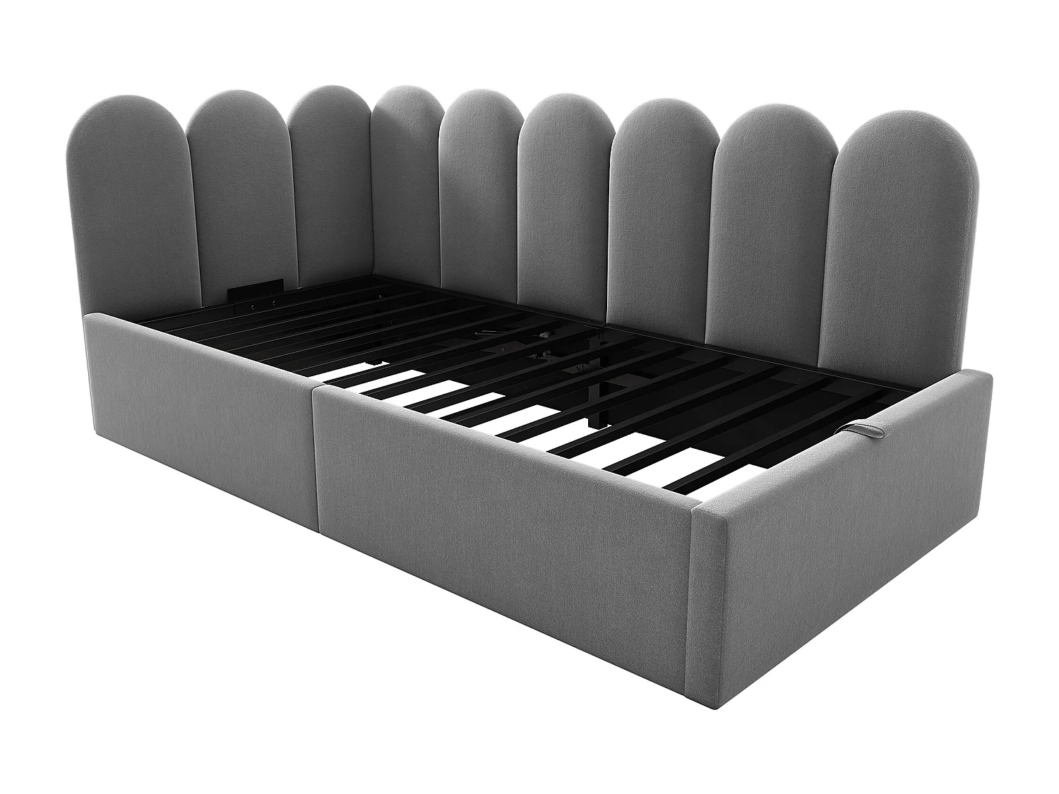 Canapé-lit 90 x 190 cm, avec espace de rangement hydraulique, métal, velours, gris