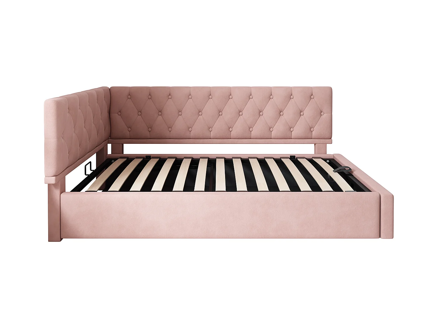 Canapé-lit 90 x 190 cm, avec espace de rangement hydraulique, en velours,rose.