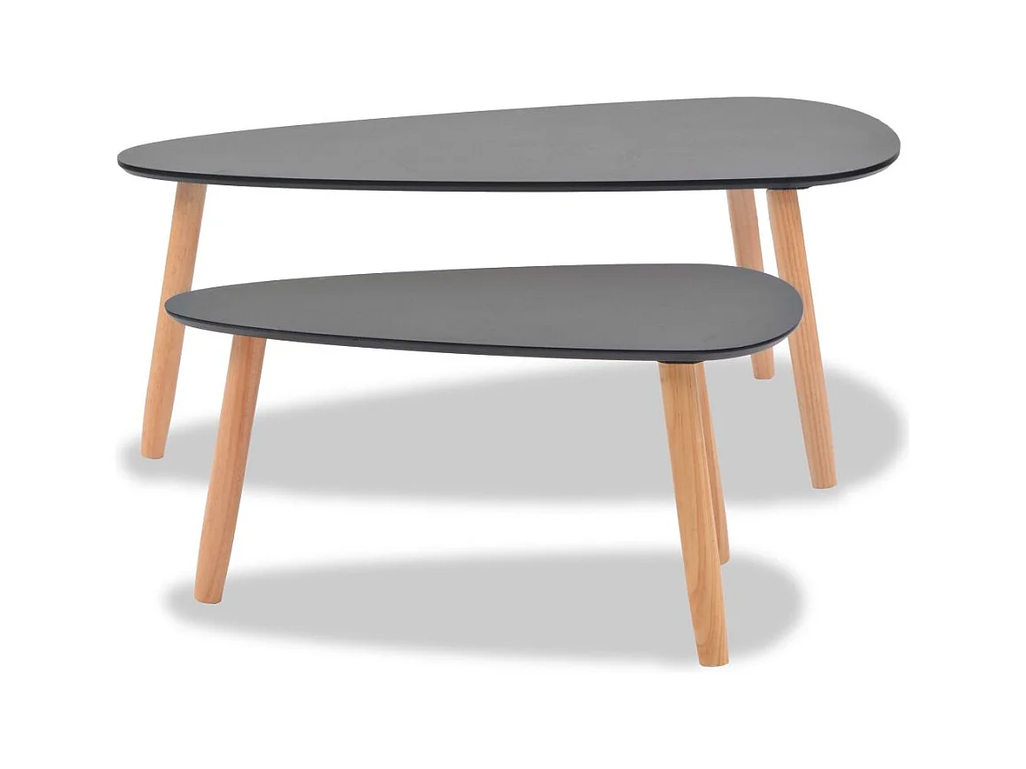 Ensemble de 2 tables basses en pin massif noir