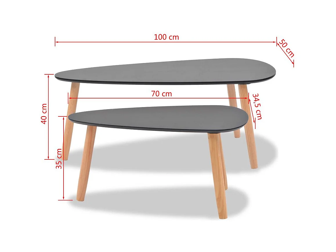 Ensemble de 2 tables basses en pin massif noir