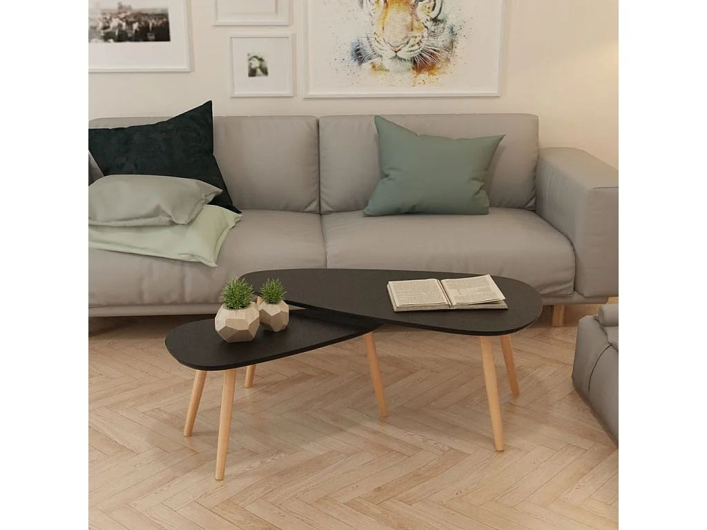 Ensemble de 2 tables basses en pin massif noir