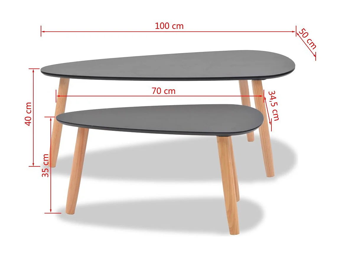 Ensemble de 2 tables basses en pin massif noir
