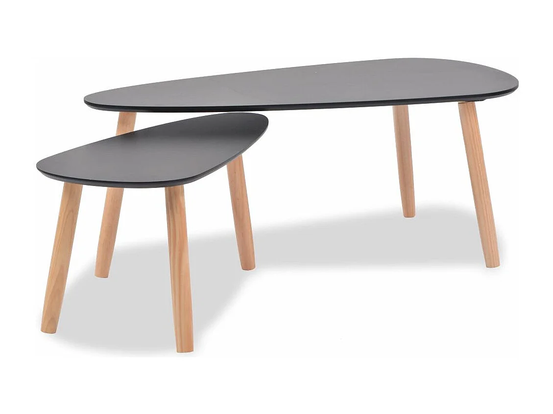 Ensemble de 2 tables basses en pin massif noir