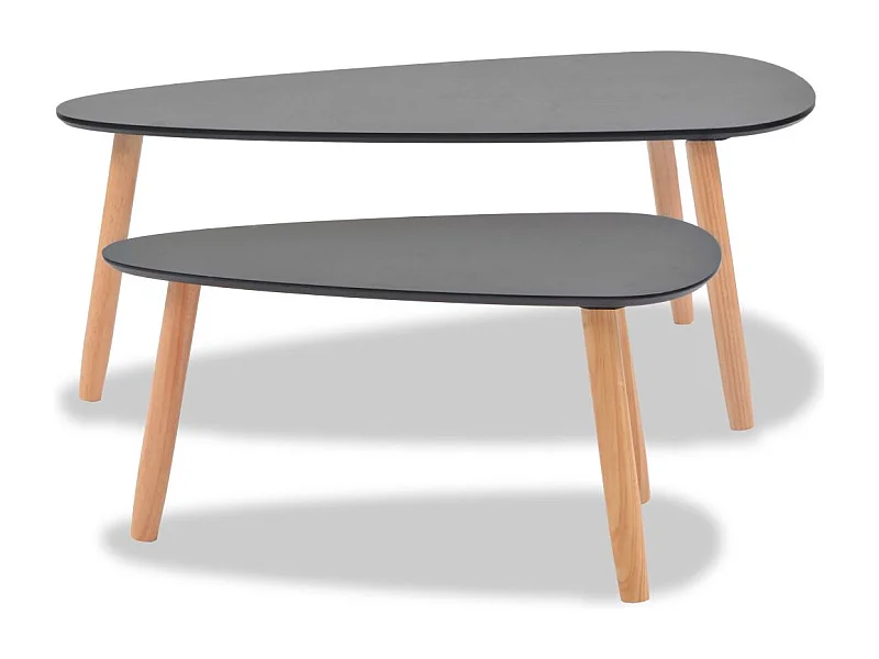 Juego de mesa de centro de 2 piezas, madera maciza de pino, color negro
