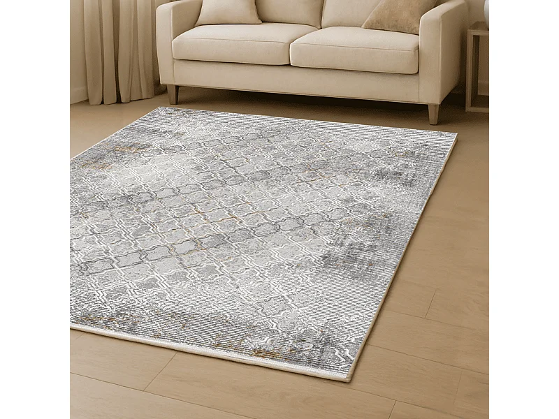 Tapis rectangulaire gris à motifs beiges et gris - VERONA