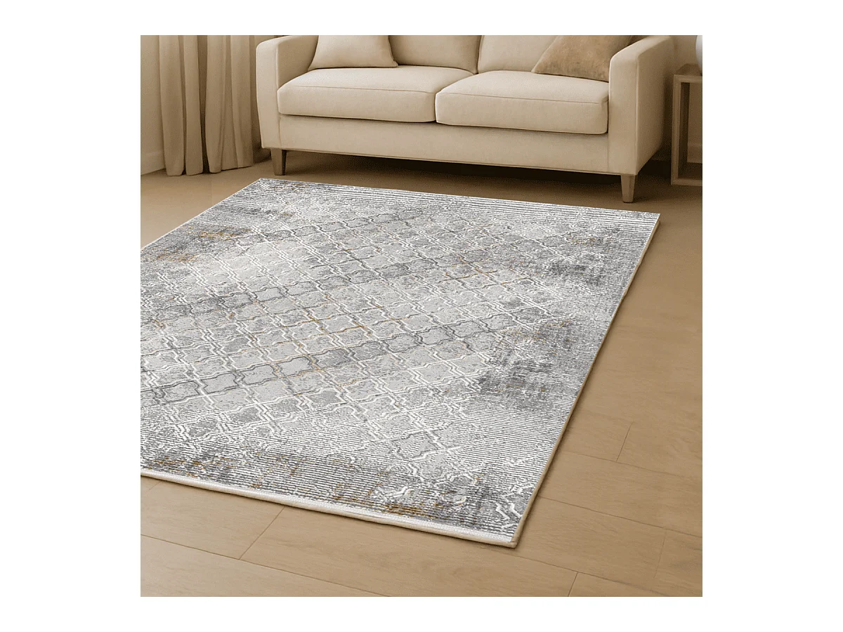 Tapis rectangulaire gris à motifs beiges et gris - VERONA