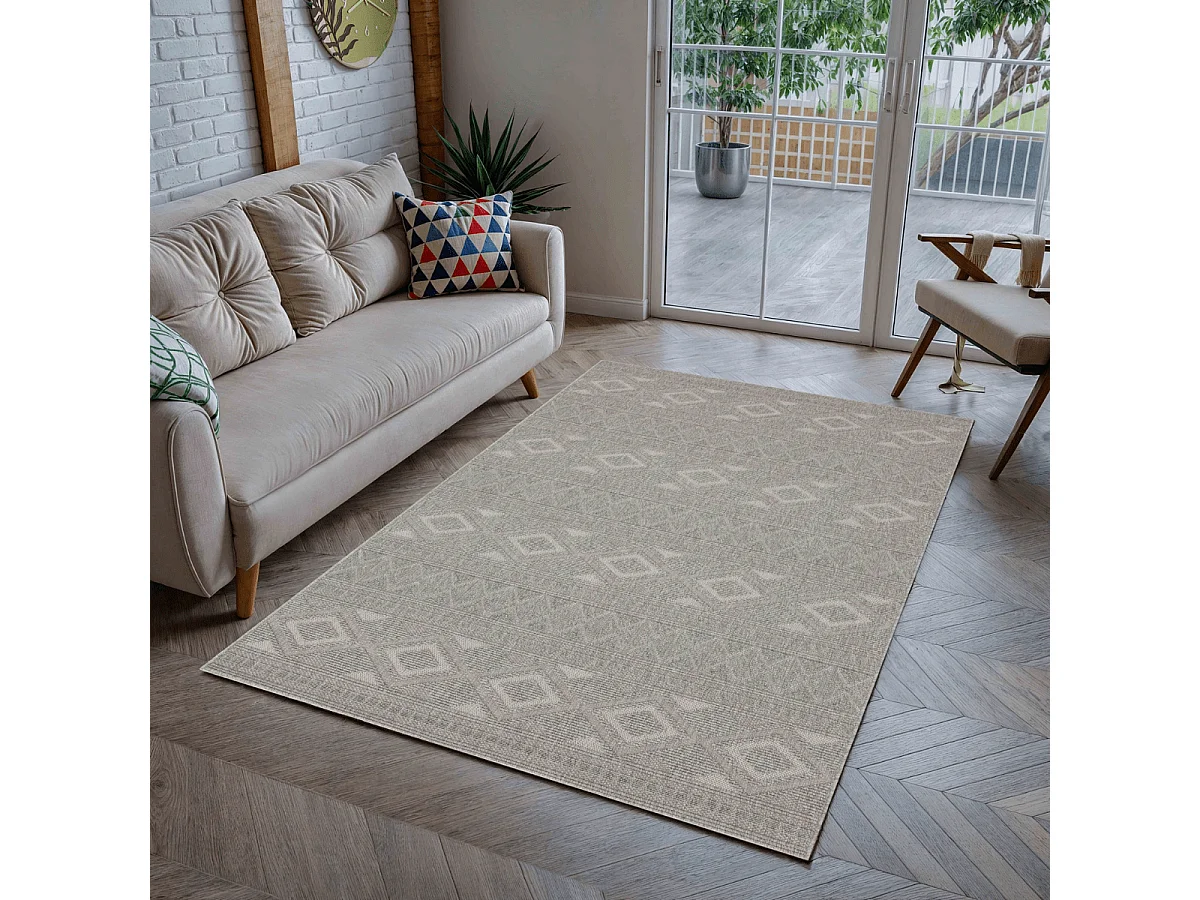 Alfombra rectangular con motivos de rombos grises - ASELYA