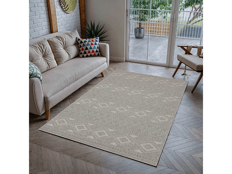Tapis rectangulaire gris à motifs losanges gris - ASELYA
