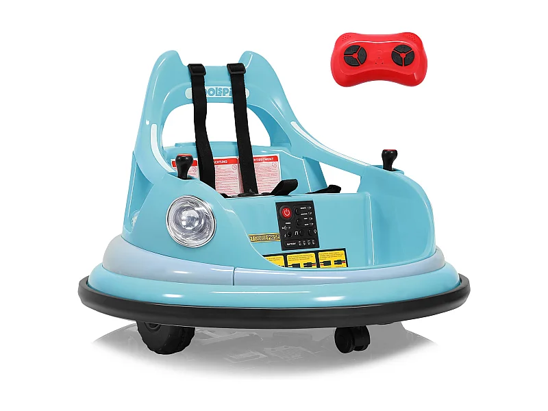HOMEMIYN 12V bumperauto, ✓ASTM. Afstandsbediening, Bluetooth+LED, 360° draai, vijfpuntsgordel. 2 snelheden, kinderen 1.5-5 jaar. Blauw.