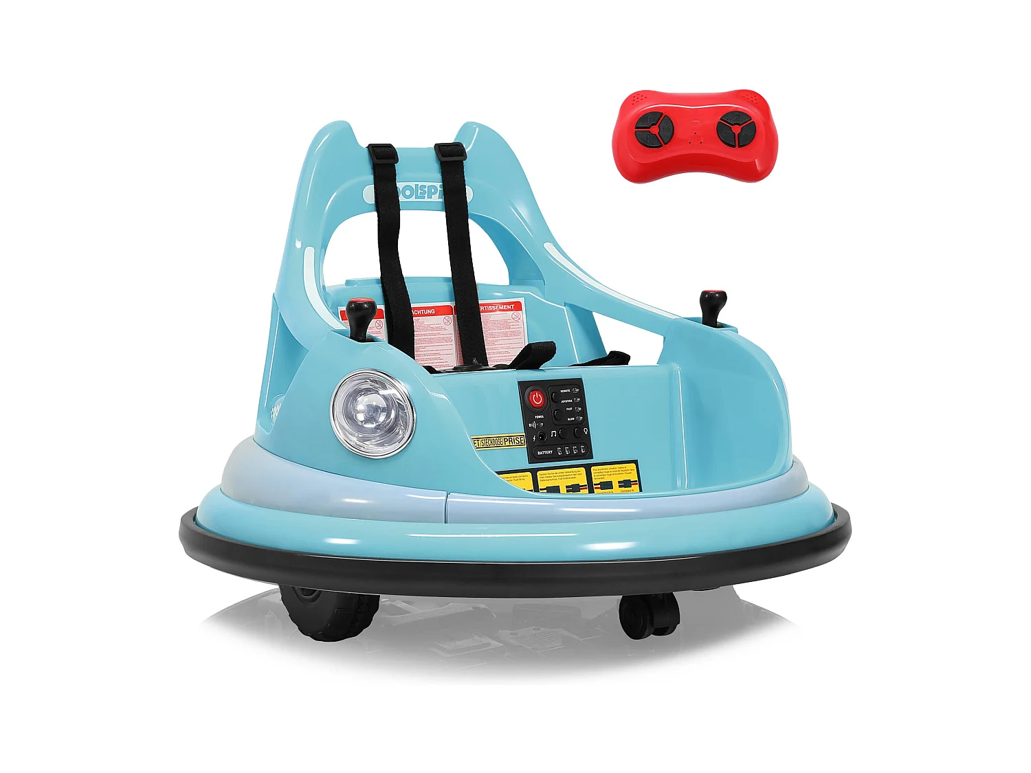 Auto-tamponneuse HOMEMIYN 12 V, ✓ASTM. Télécommande, Bluetooth + LED, rotation à 360°, harnais cinq points. 2 vitesses, enfants de 1,5 à 5 ans. Bleu.