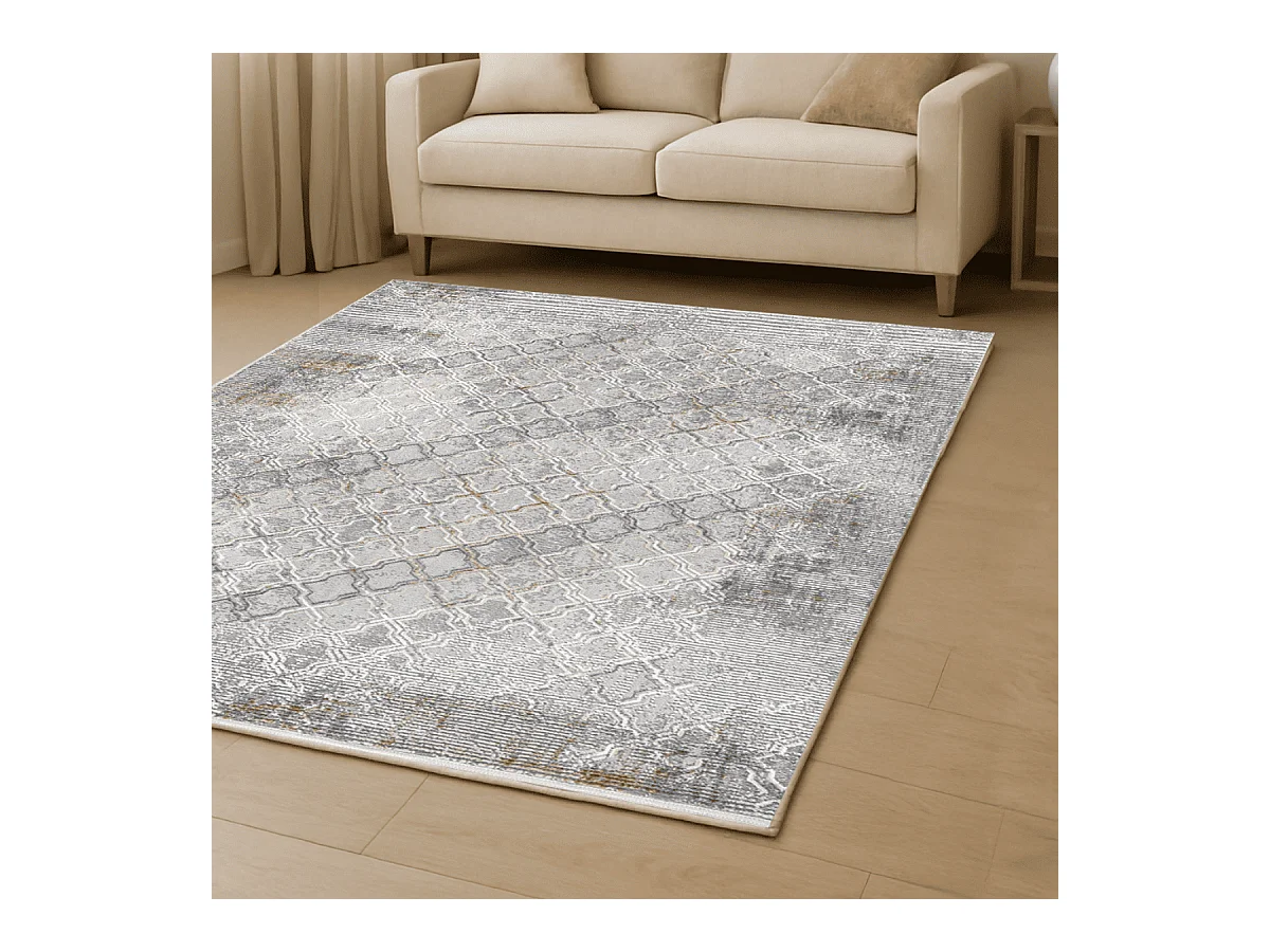 Tapis rectangulaire gris à motifs beiges et gris - VERONA