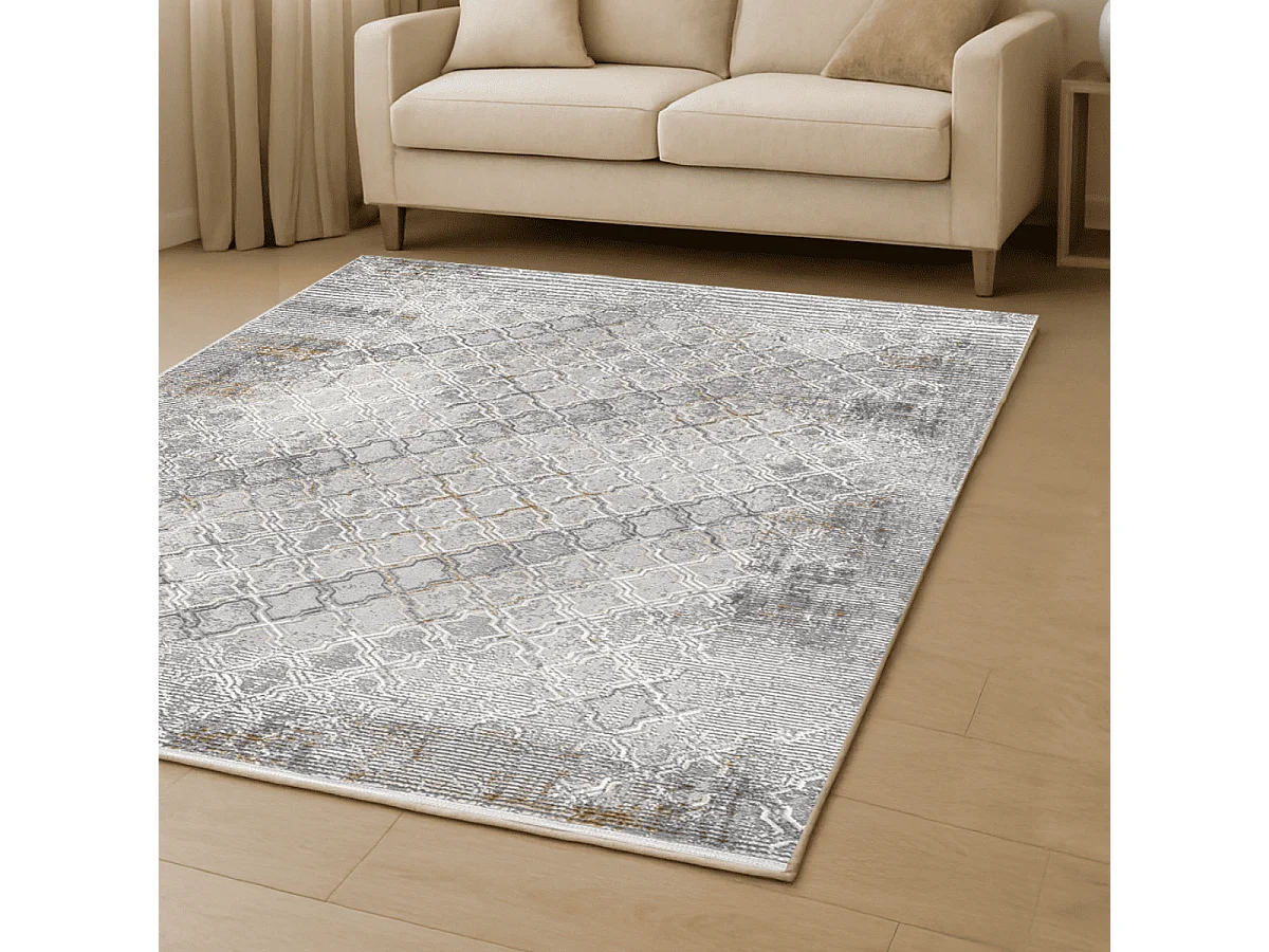 Tapis rectangulaire gris à motifs beiges et gris - VERONA