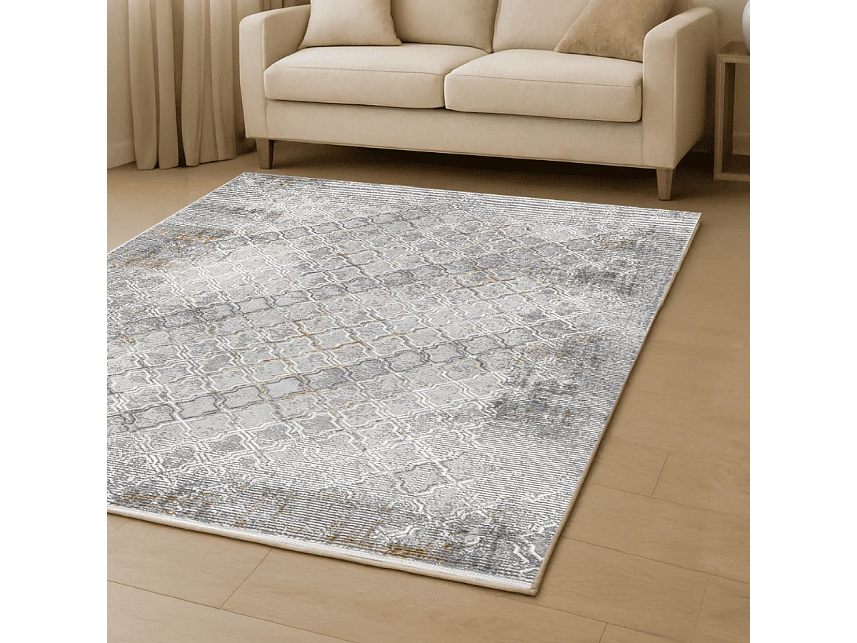 Tapis rectangulaire gris à motifs beiges et gris - VERONA