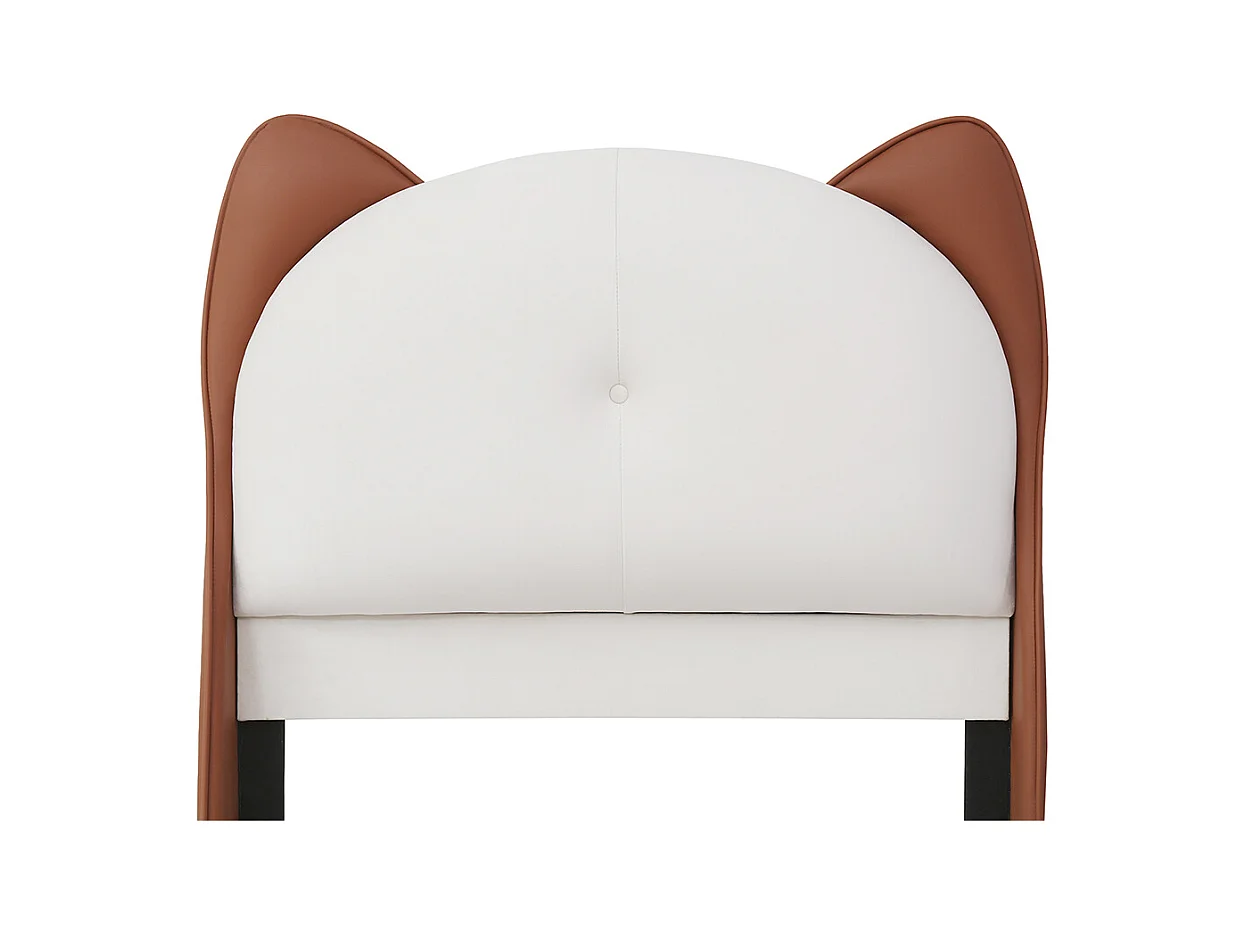 Lit simple pour enfant 90 x 200 cm, tête de lit en forme d'oreilles de chat, bande LED à couleur réglable, beige + brun clair.